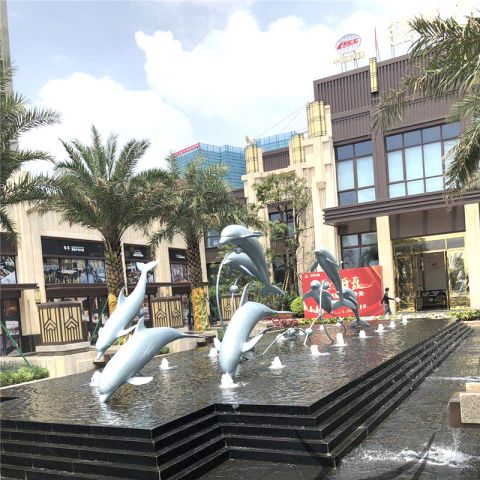 喷泉水景不锈钢雕塑-小区广场动物海豚喷泉