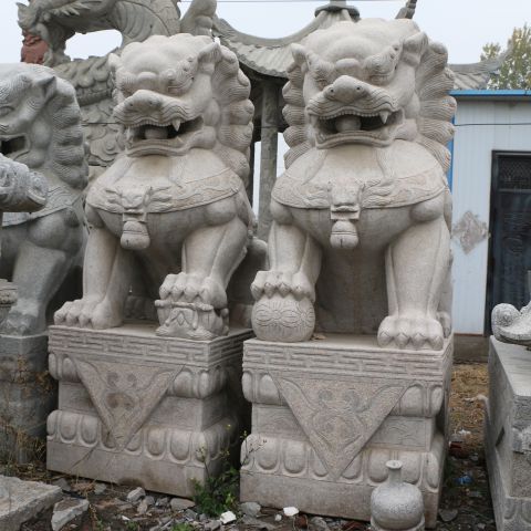曲阳石雕狮子-大理石雕刻园林庭院看门动物石雕