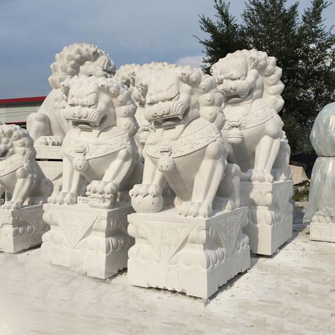汉白玉北京狮子雕塑-商场超市门口狮子石雕