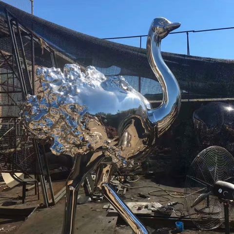 不锈钢鸵鸟雕塑-镜面鸟类创意动物雕塑
