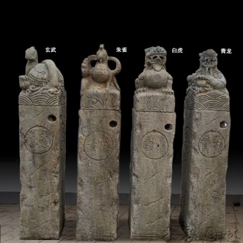 四神兽仿古石雕拴马桩-仿古做旧庭院石雕景观柱