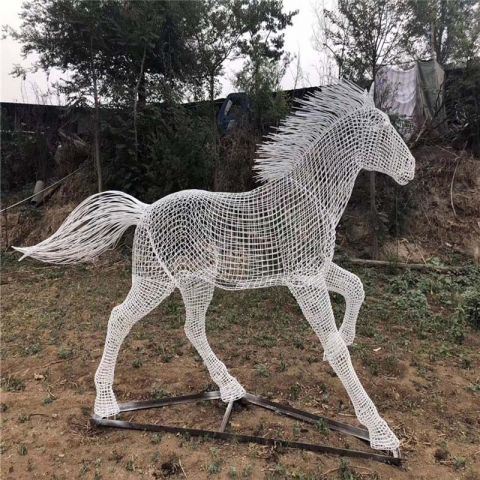 不锈钢网格马雕塑-公园园林铁艺镂空动物雕塑摆件