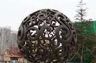 不锈钢铁艺镂空球喷泉景观雕塑图片