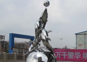 不锈钢动物三个海豚雕塑