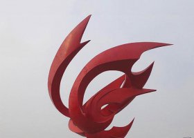 大型红色抽象凤凰广场景观不锈钢雕塑