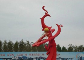 广场不锈钢两只凤凰雕塑