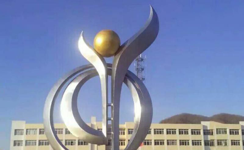 学校不锈钢绿芽抽象雕塑图片