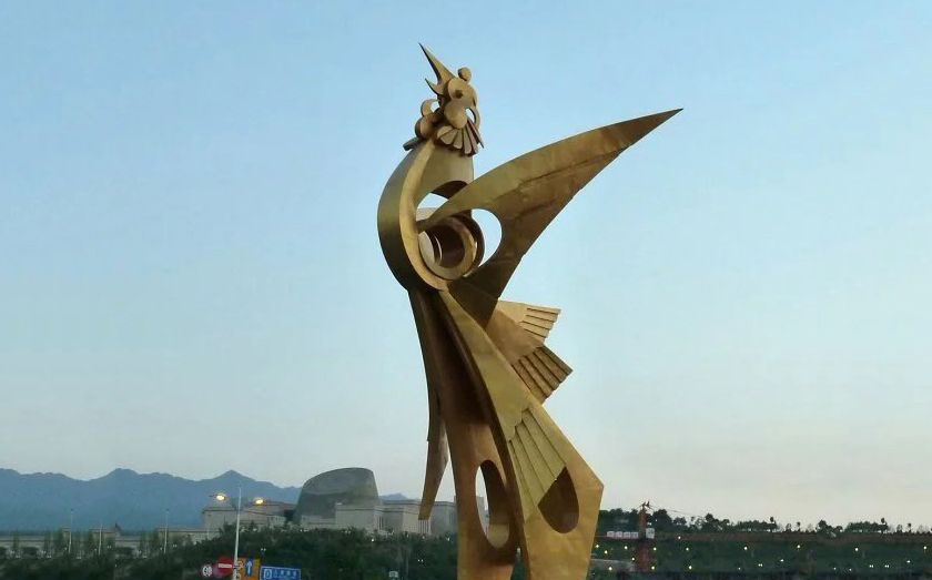 广场抽象不锈钢凤凰雕塑图片