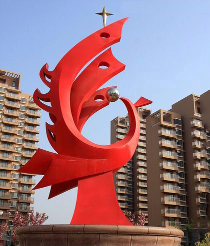 广场不锈钢凤凰明珠抽象雕塑图片
