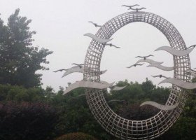  公园不锈钢海鸥圆环景观雕塑