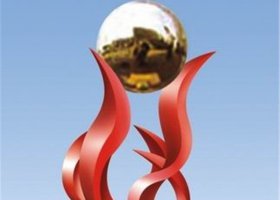 不锈钢企业抽象绽放未来雕塑