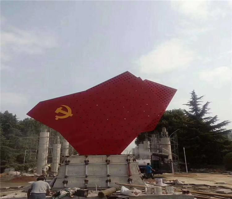 不锈钢效果党旗红旗雕塑图片