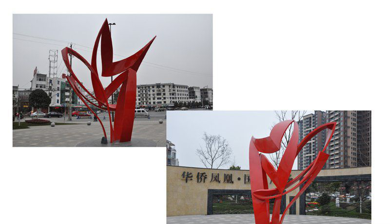 小区不锈钢抽象凤凰雕塑图片