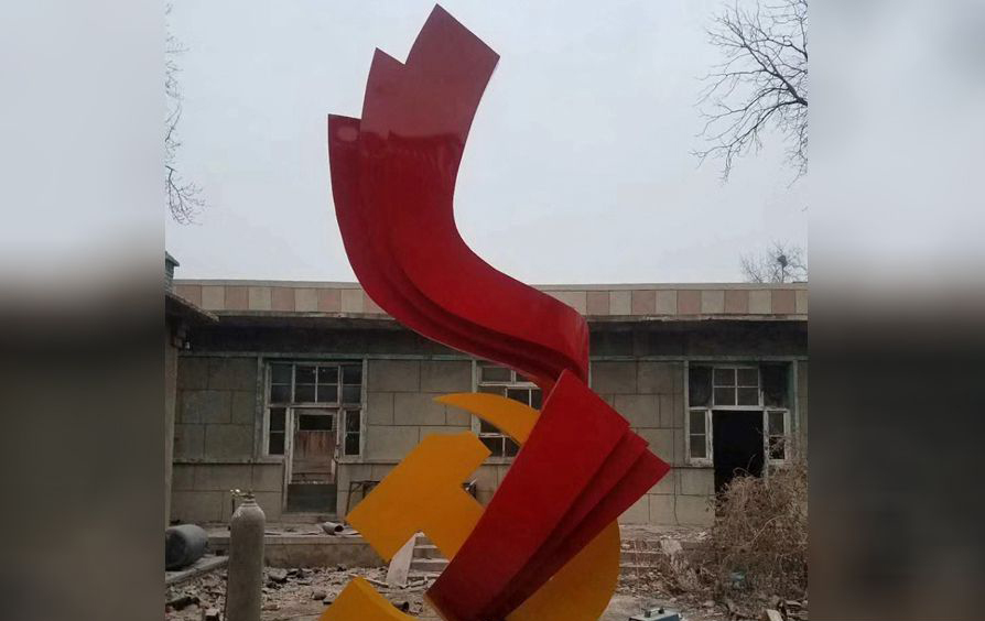 不锈钢党徽红绸雕塑图片