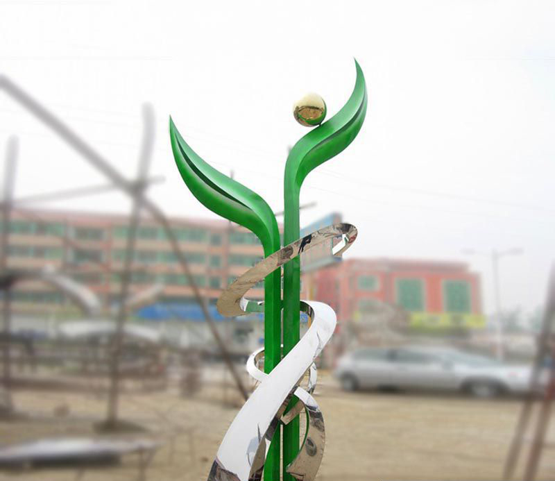 公园不锈钢绿色小树景观雕塑图片