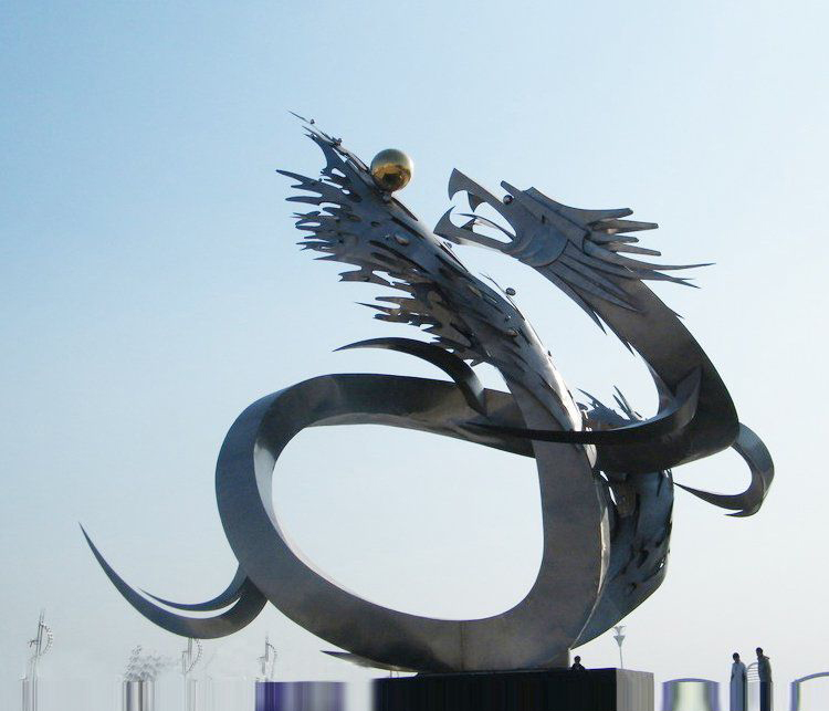 城市不锈钢抽象龙雕塑图片