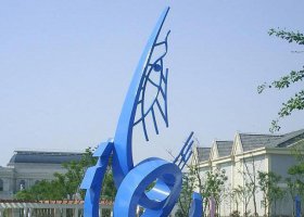 公园不锈钢海浪和鱼雕塑
