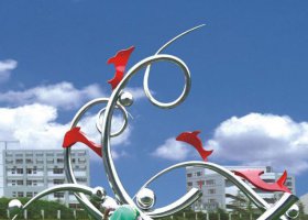 不锈钢浪花和鱼广场景观雕塑