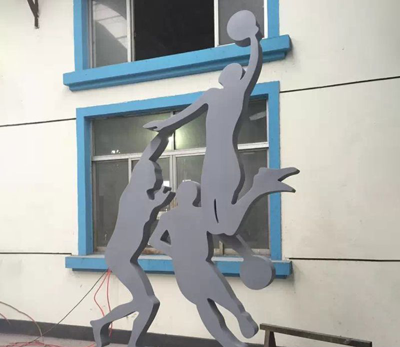 路边打篮球不锈钢雕塑图片