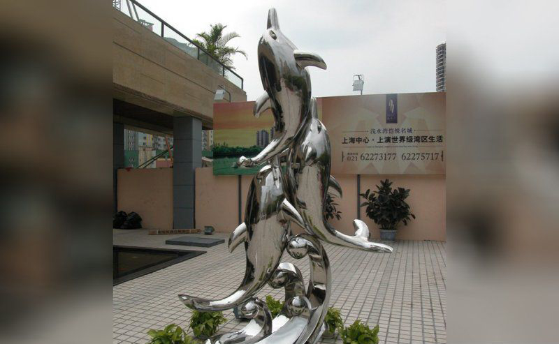 不锈钢小区海豚雕塑图片