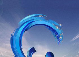 广场不锈钢大型海浪雕塑