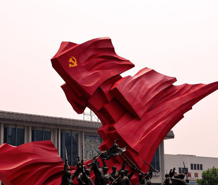胜利会师不锈钢雕塑图片