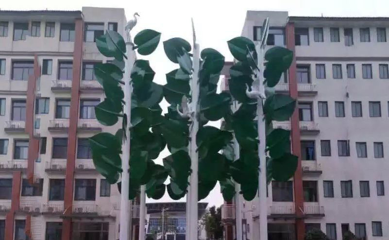 不锈钢绿色树叶小区景观雕塑图片