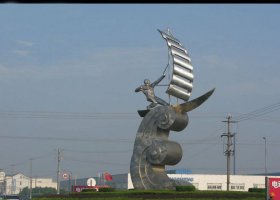 广场不锈钢扬帆踏浪景观雕塑