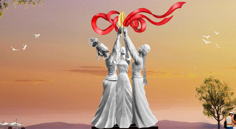不锈钢少数民族和谐托里人物雕塑图片