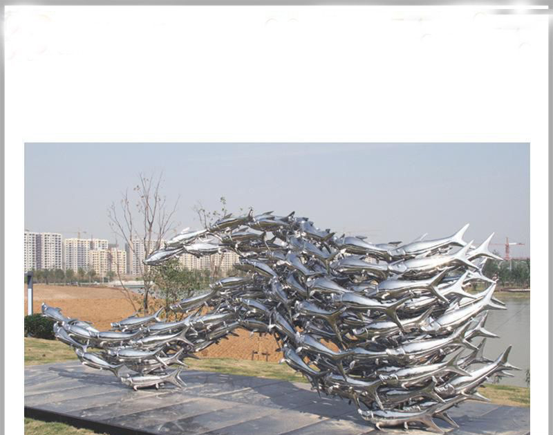 公园不锈钢鱼群景观雕塑图片