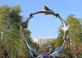 公园不锈钢海豚之圈雕塑