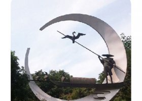 公园不锈钢鸬鹚和渔翁景观雕塑