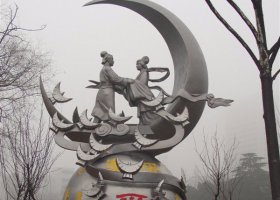 公园不锈钢牛郎织女雕塑