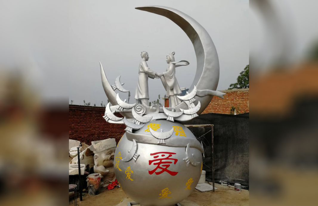 不锈钢牛郎织女广场景观雕塑图片