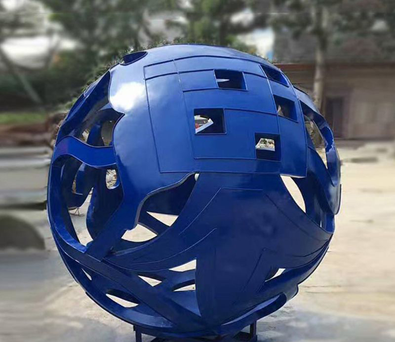 创意蓝色镂空球广场不锈钢雕塑图片