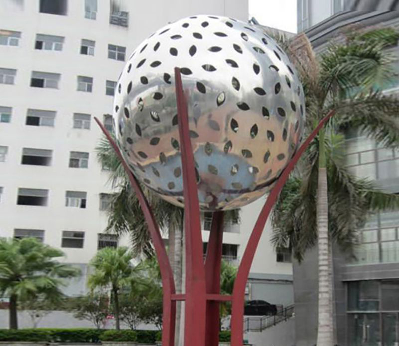 不锈钢树叶镂空球校园景观摆件图片