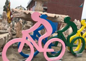 不锈钢抽象彩色骑车人物雕塑