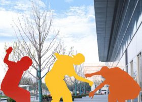 公园彩色不锈钢剪影滑板人物雕塑