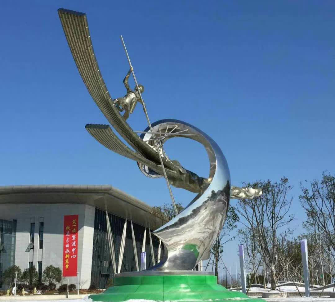 不锈钢大型划船景观装饰雕塑图片