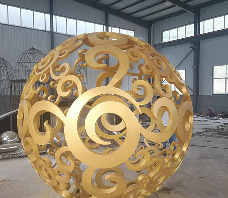 广场不锈钢空缕球雕塑图片