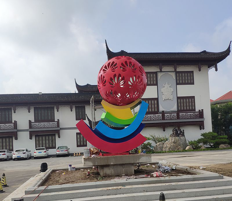 不锈钢彩绘城市镂空球 图片