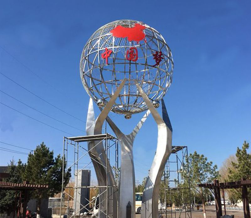 不锈钢地球中国梦雕塑图片