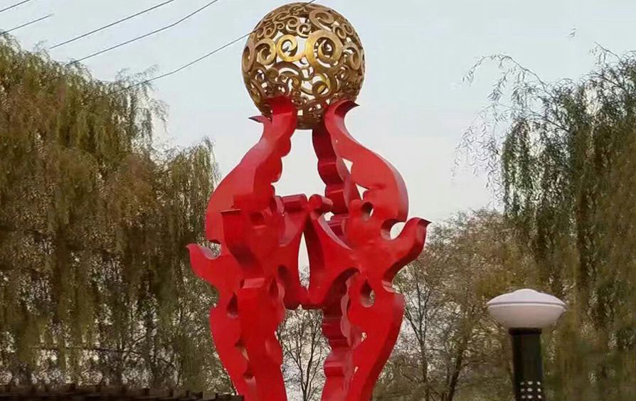 不锈钢海狮顶球抽象景观雕塑图片