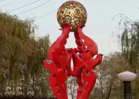 不锈钢海狮顶球抽象景观雕塑