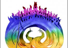 彩色不锈钢抽象凤凰雕塑