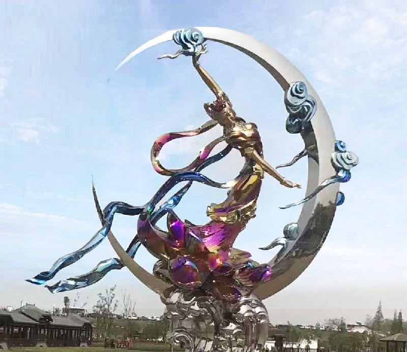 嫦娥奔月不锈钢雕塑 图片