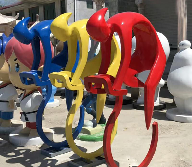 广场不锈钢抽象骑单车运动人物雕塑图片