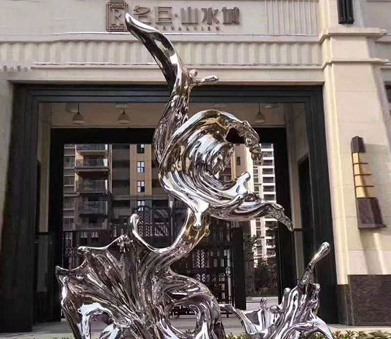 不锈钢镜面抽象海浪雕塑图片