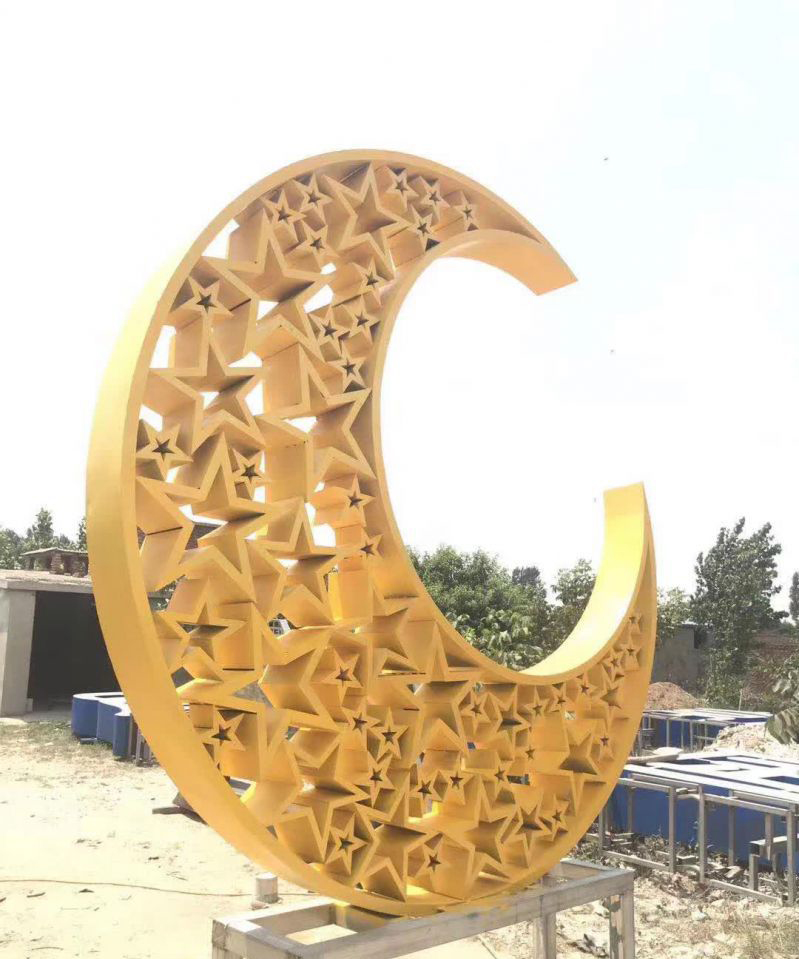不锈钢广场景观五星月亮雕塑图片