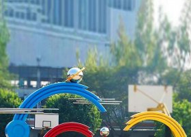 公园不锈钢创意抽象三色组合雕塑